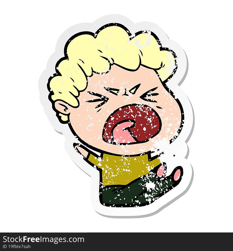 distressed sticker of a cartoon furious man