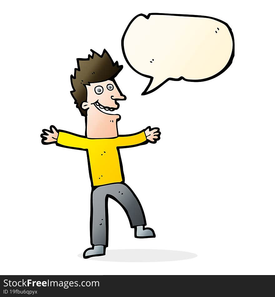 cartoon happy man with speech bubble