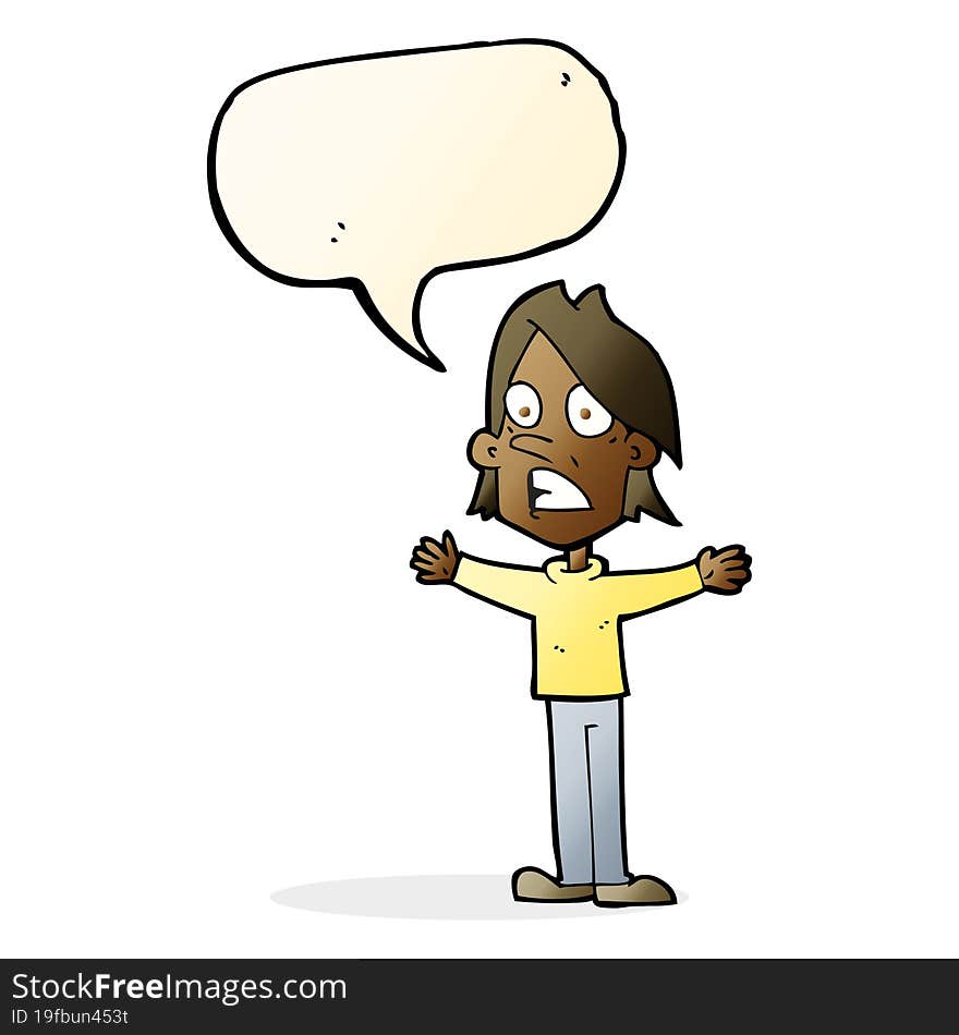 cartoon frightened man with speech bubble