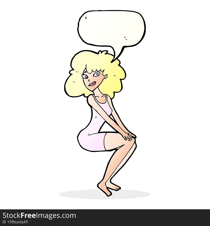 Cartoon Sitting Woman In Dress With Speech Bubble