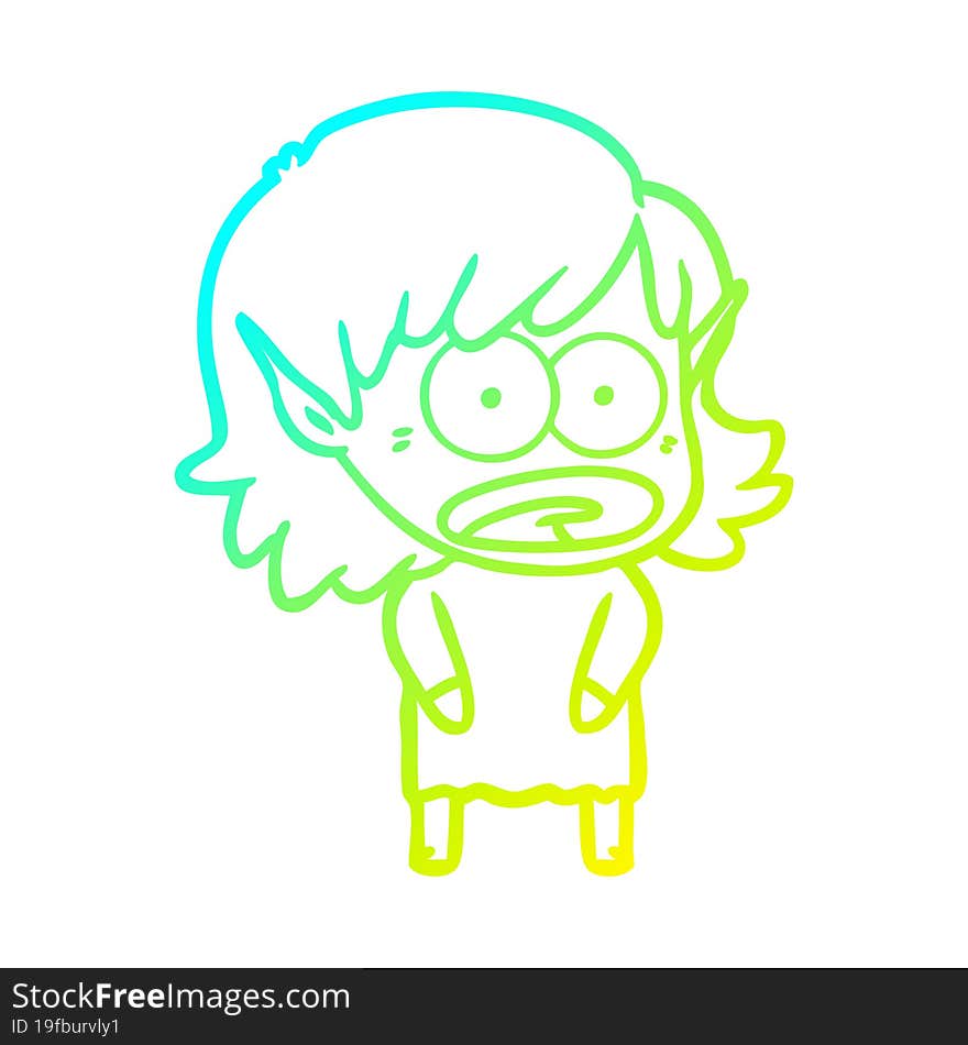 cold gradient line drawing of a cartoon shocked elf girl