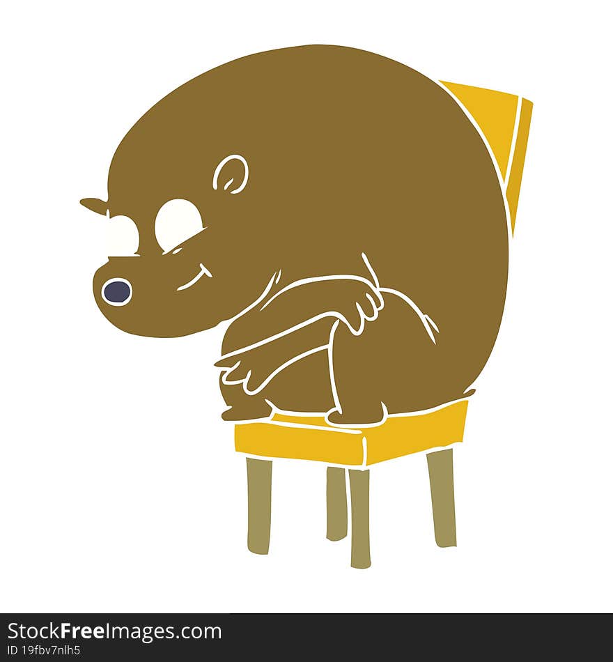 flat color style cartoon bear sitting on chari