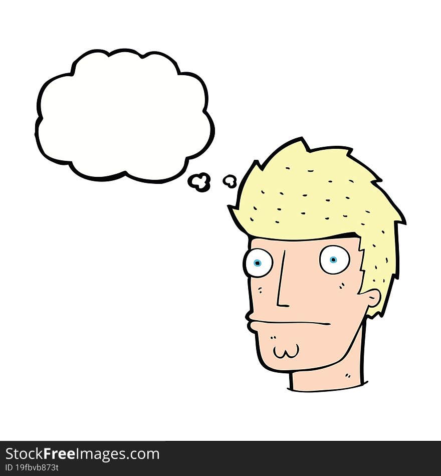 cartoon nervous man with thought bubble