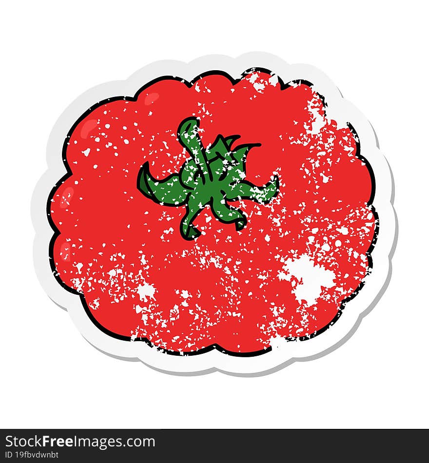 distressed sticker of a cartoon tomato