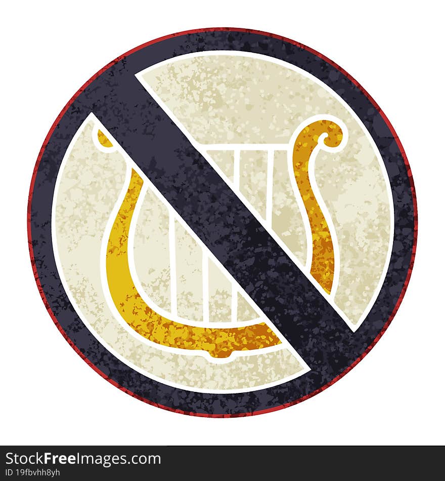 retro illustration style cartoon no harps allowed sign