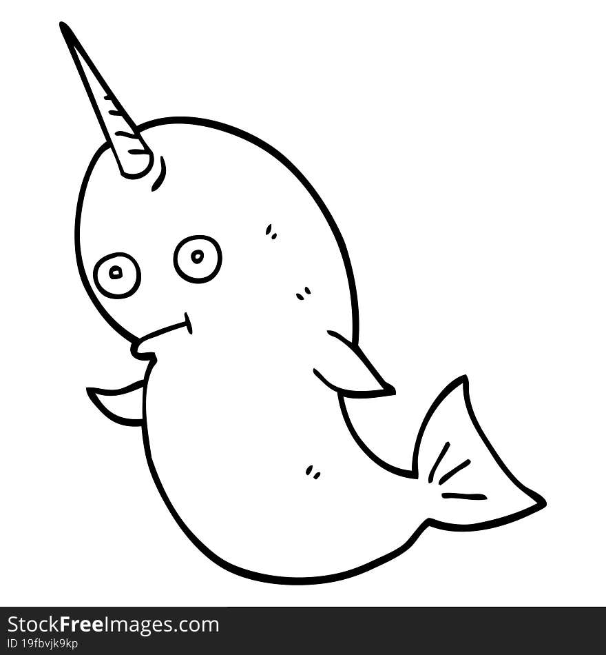 Line Drawing Cartoon Narwhal