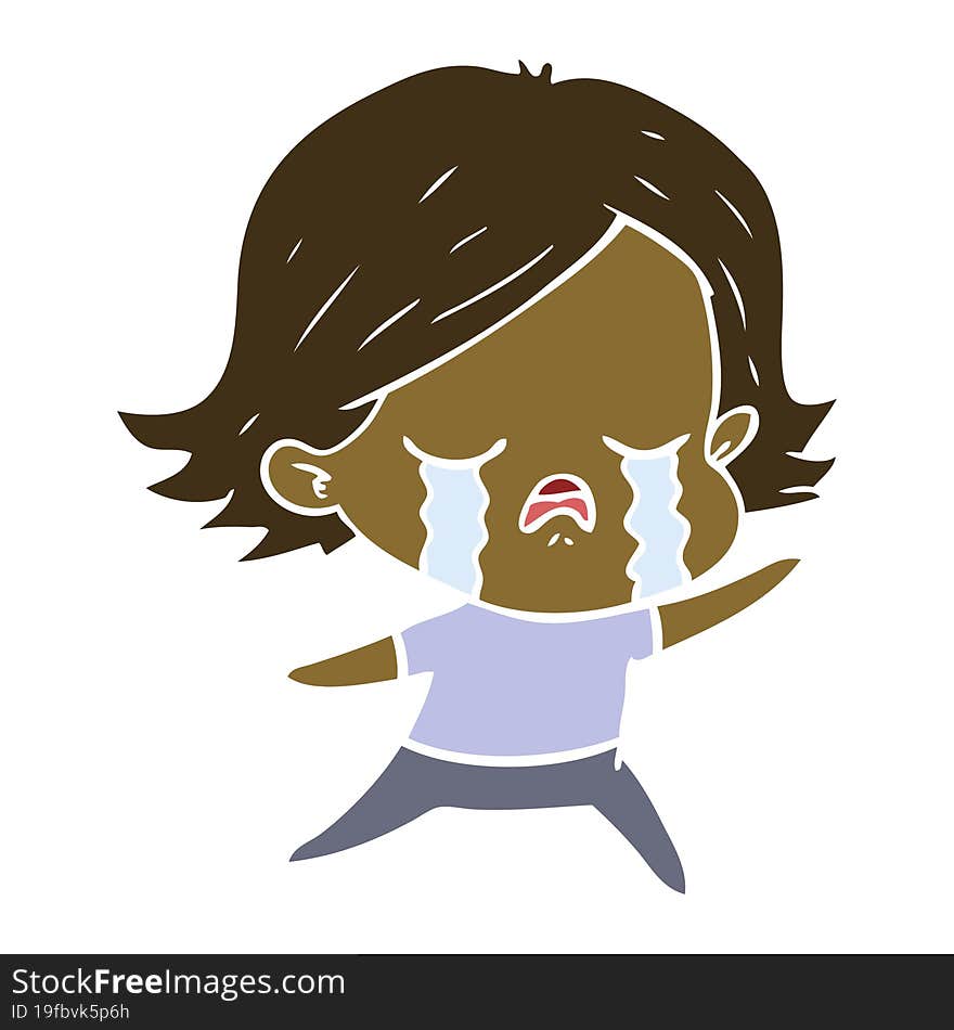 flat color style cartoon girl crying