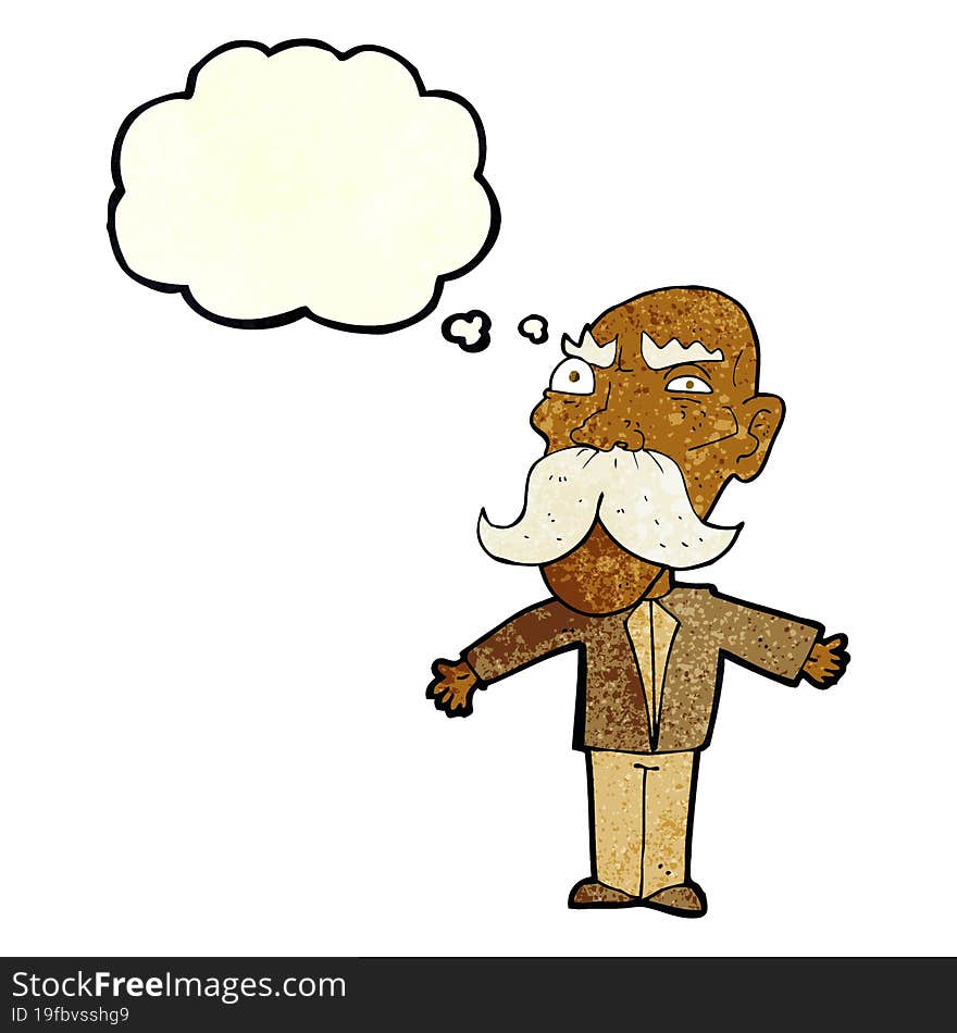 cartoon angry old man with thought bubble