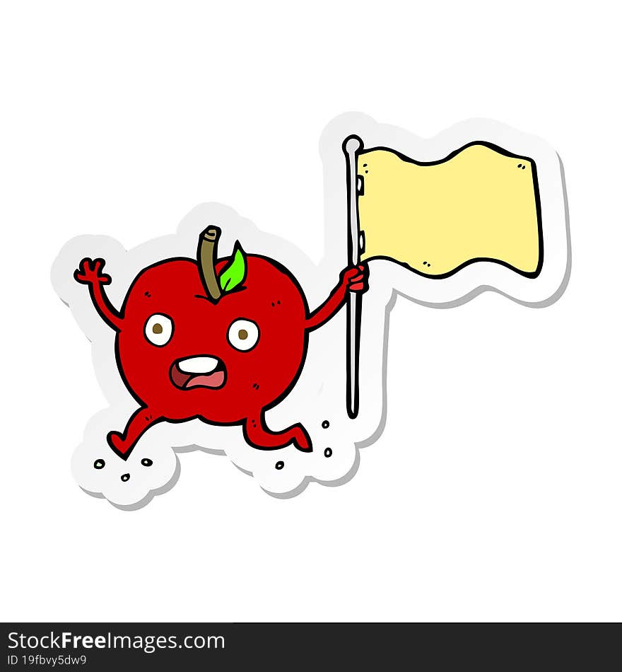 sticker of a cartoon funny apple with flag