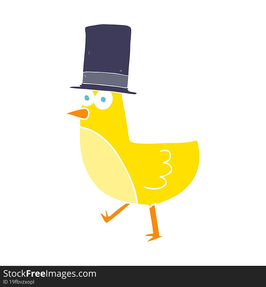 Flat Color Illustration Of A Cartoon Bird Wearing Hat