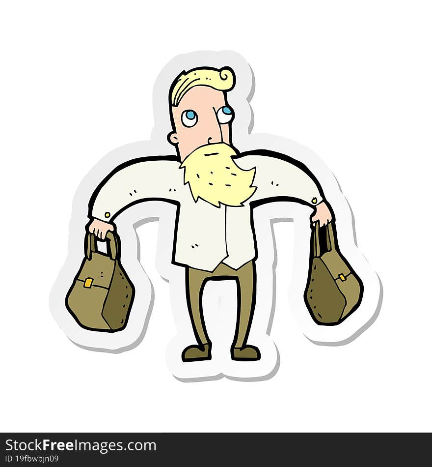 Sticker Of A Cartoon Hipster Man Carrying Bags