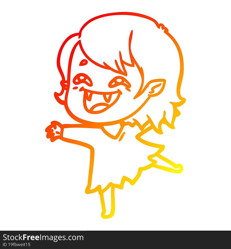 warm gradient line drawing of a cartoon laughing vampire girl