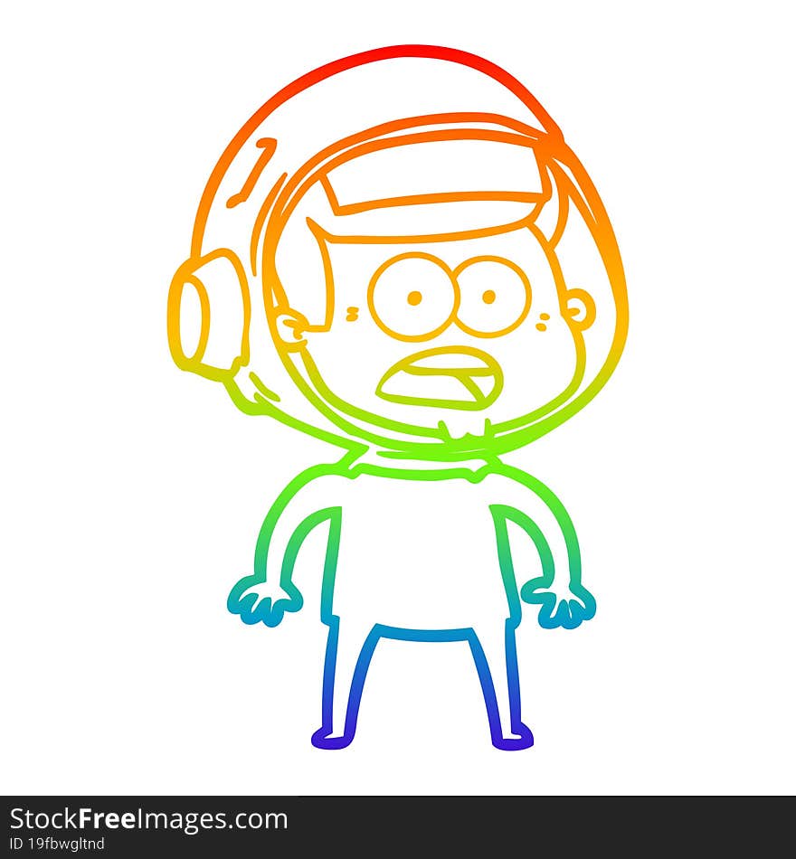 rainbow gradient line drawing cartoon surprised astronaut