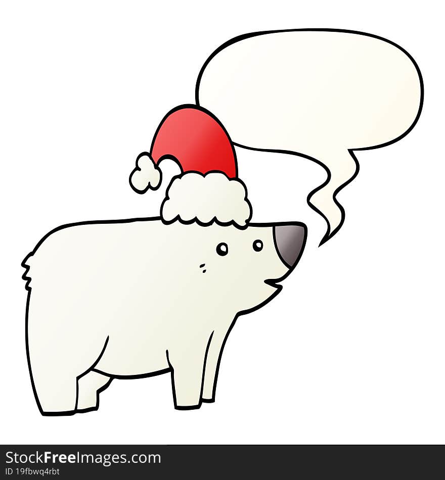 cartoon bear wearing christmas hat and speech bubble in smooth gradient style