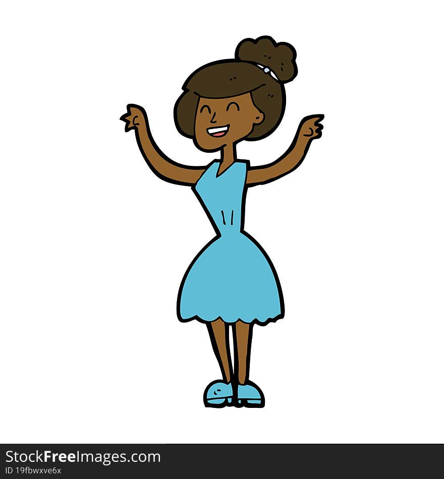 cartoon woman with raised arms