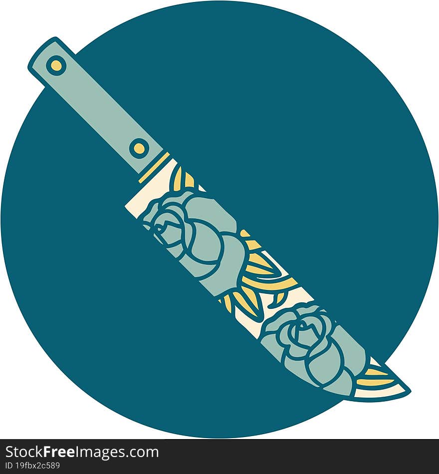 tattoo style icon of a dagger and flowers