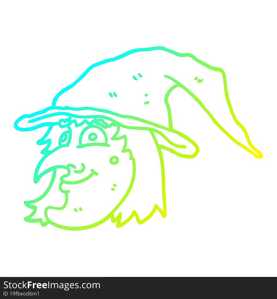 cold gradient line drawing cartoon witch face