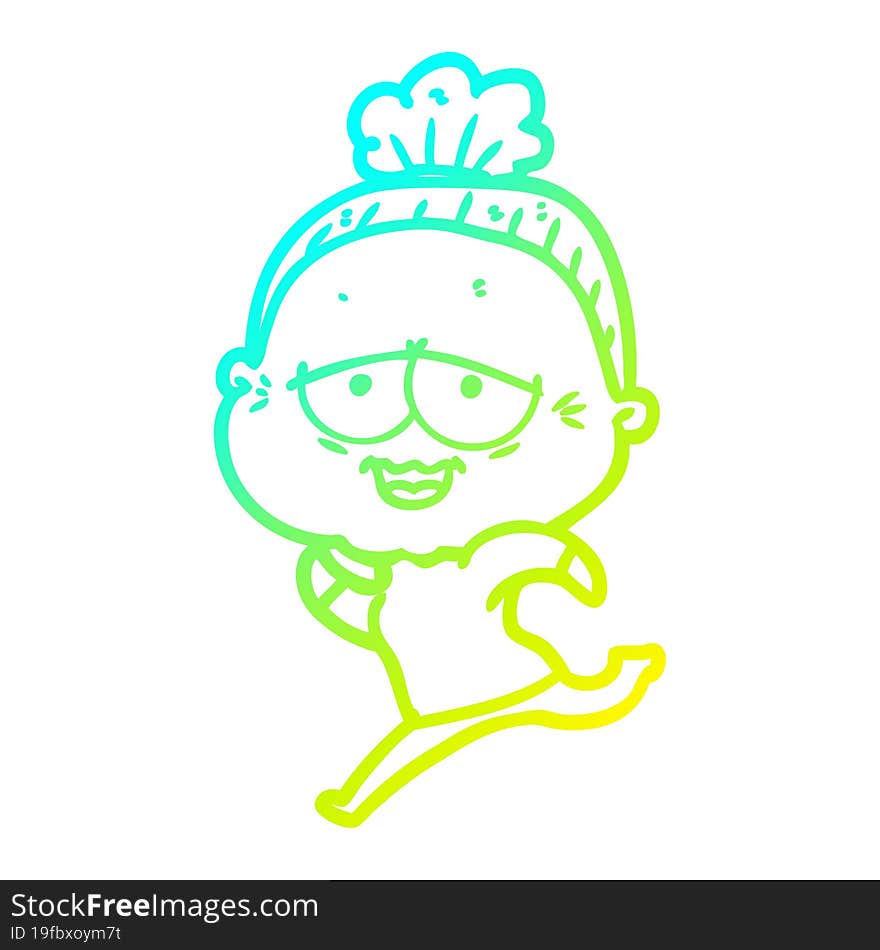 Cold Gradient Line Drawing Cartoon Happy Old Lady