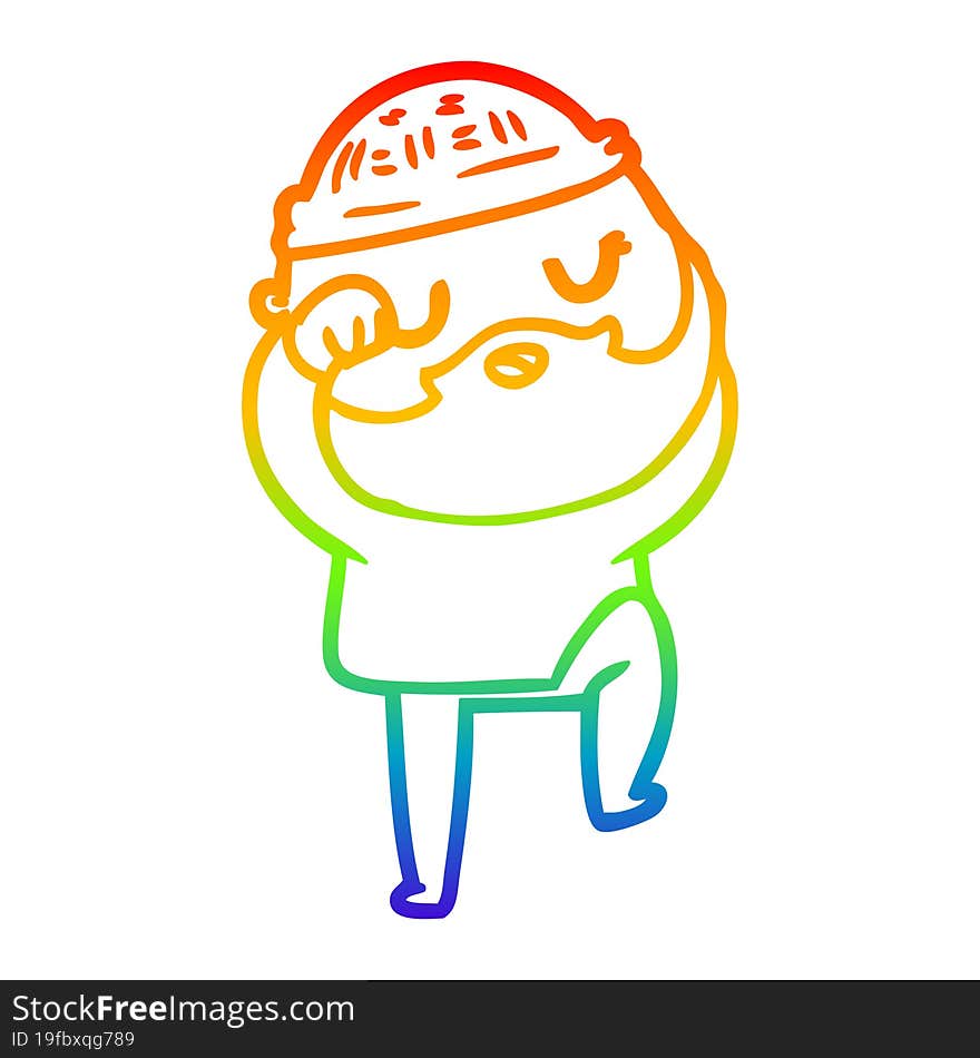 rainbow gradient line drawing cartoon man with beard