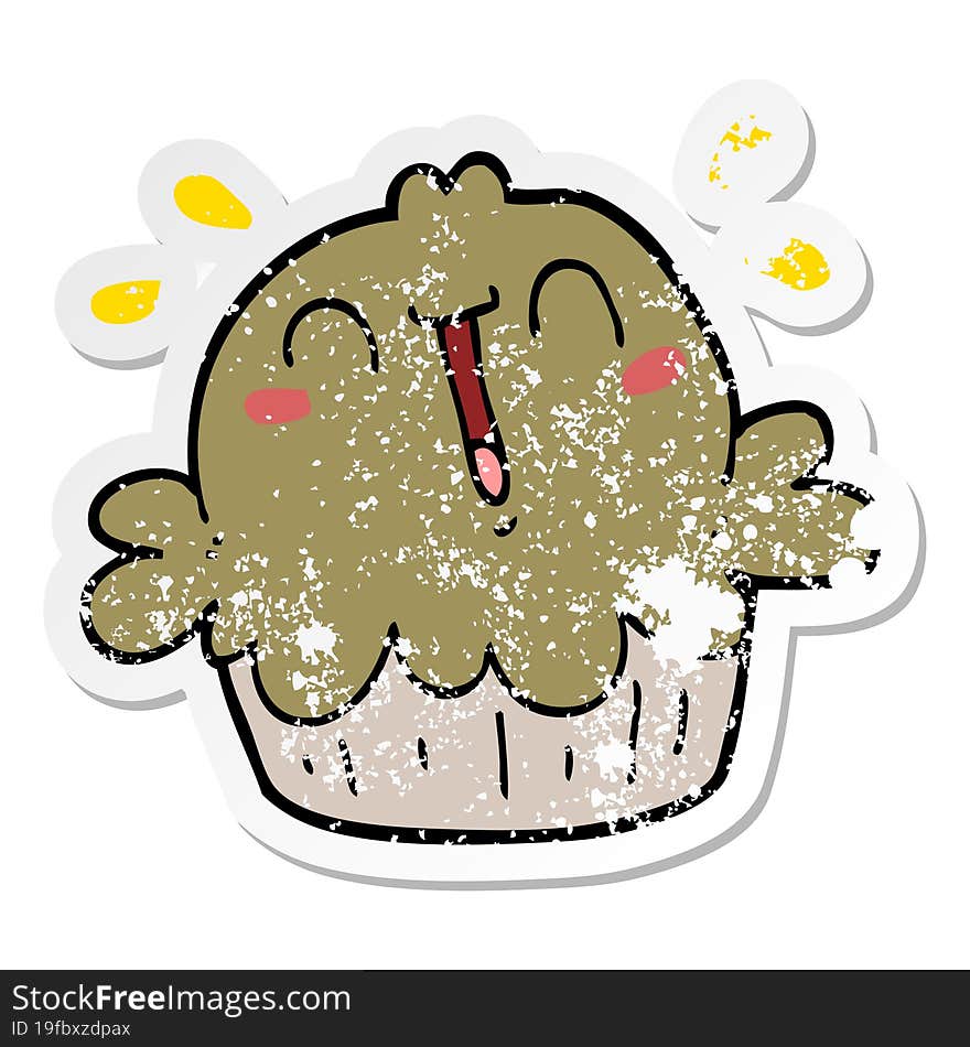 distressed sticker of a cute cartoon pie