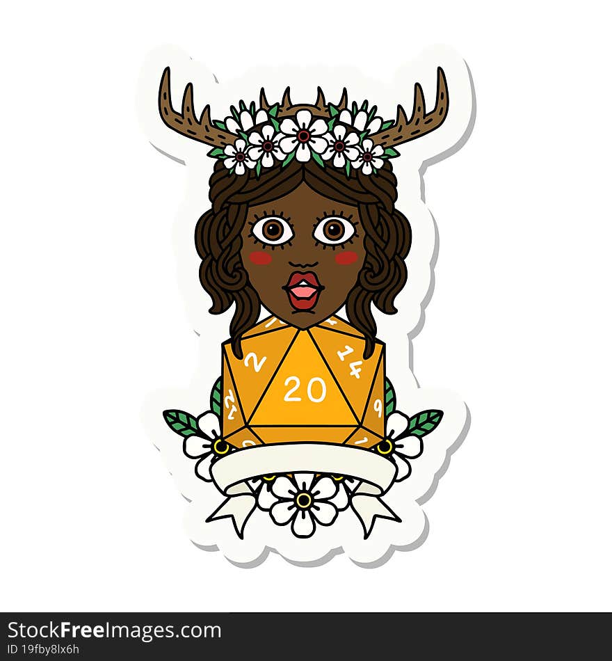 sticker of a human druid with natural 20 dice roll. sticker of a human druid with natural 20 dice roll