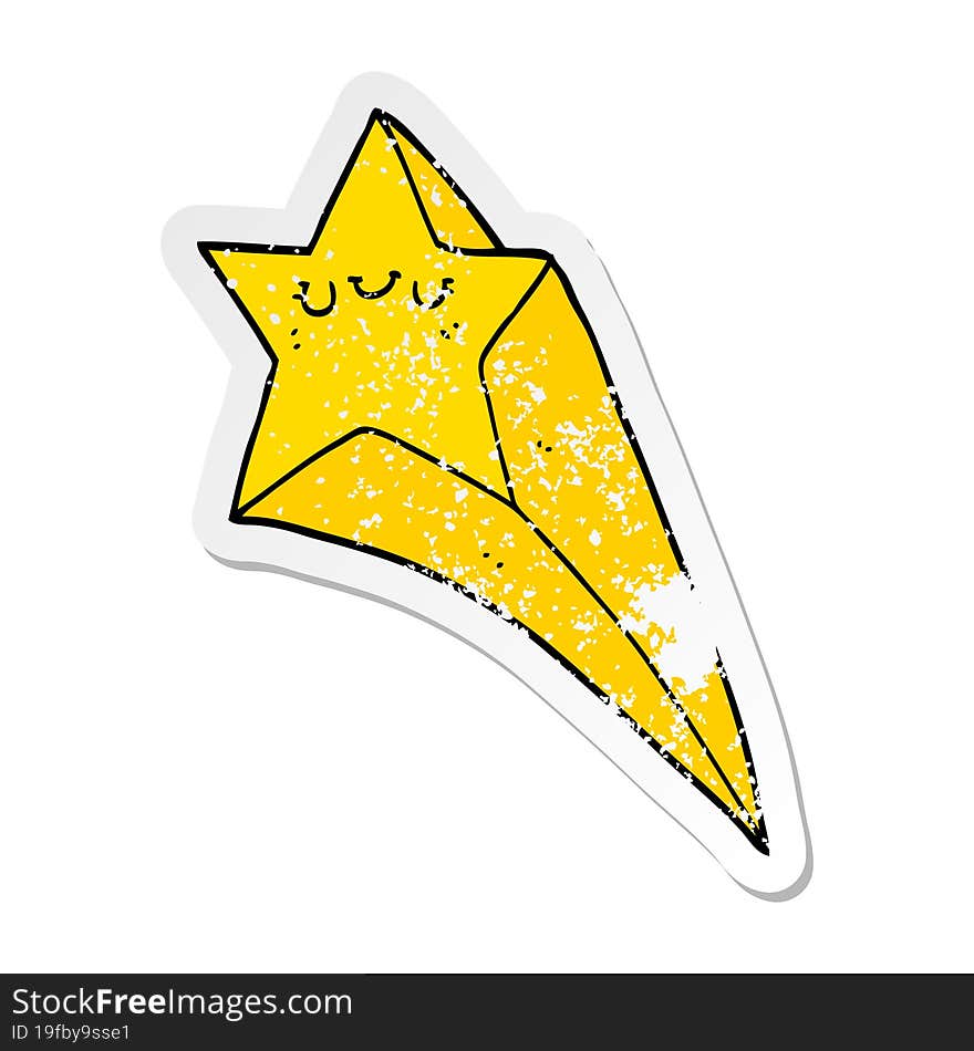 distressed sticker of a cartoon shooting star