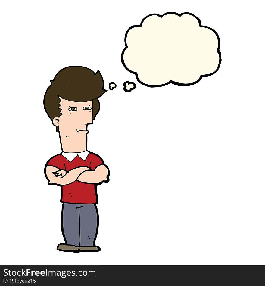 Cartoon Man With Folded Arms With Thought Bubble