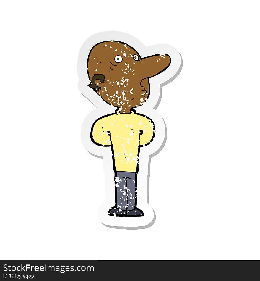 retro distressed sticker of a cartoon balding man