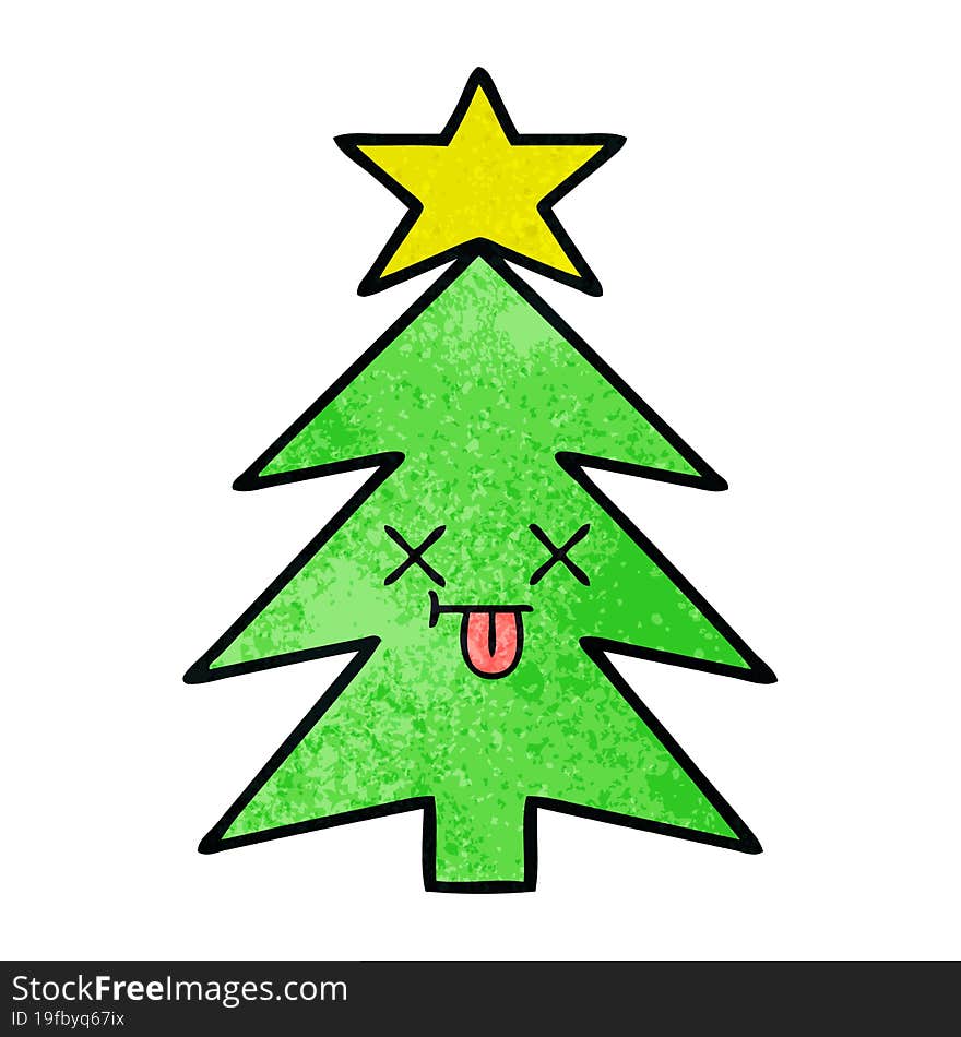 retro grunge texture cartoon christmas tree