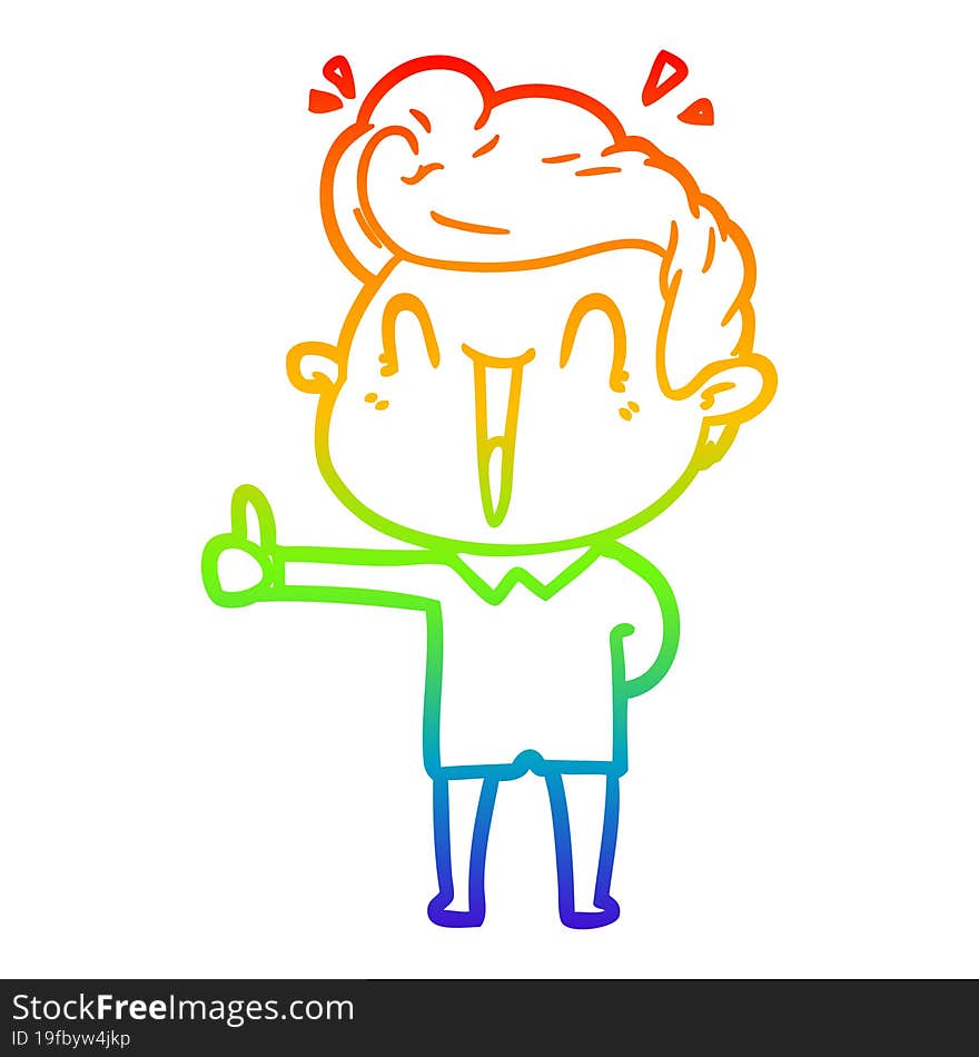 rainbow gradient line drawing of a cartoon excited man