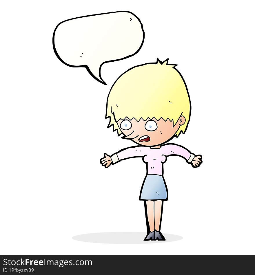 cartoon woman panicking with speech bubble