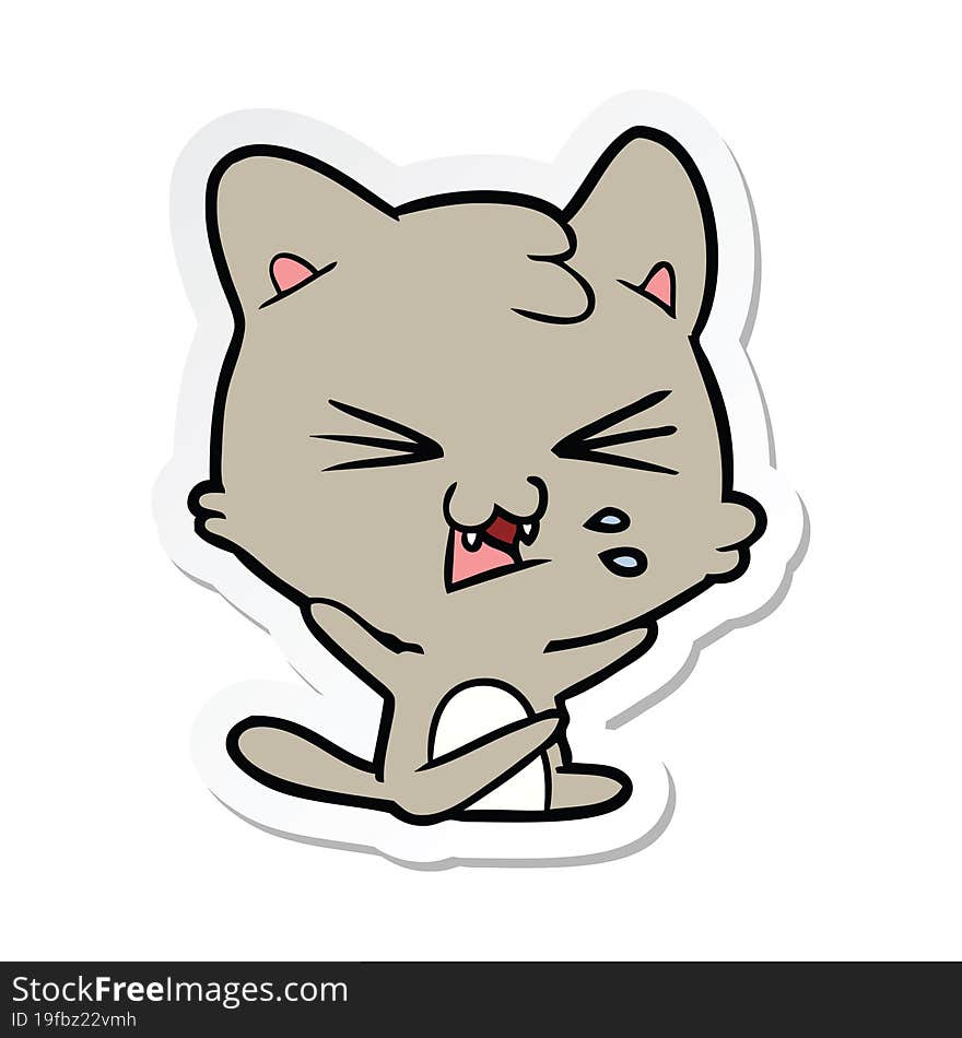 Sticker Of A Cartoon Hissing Cat