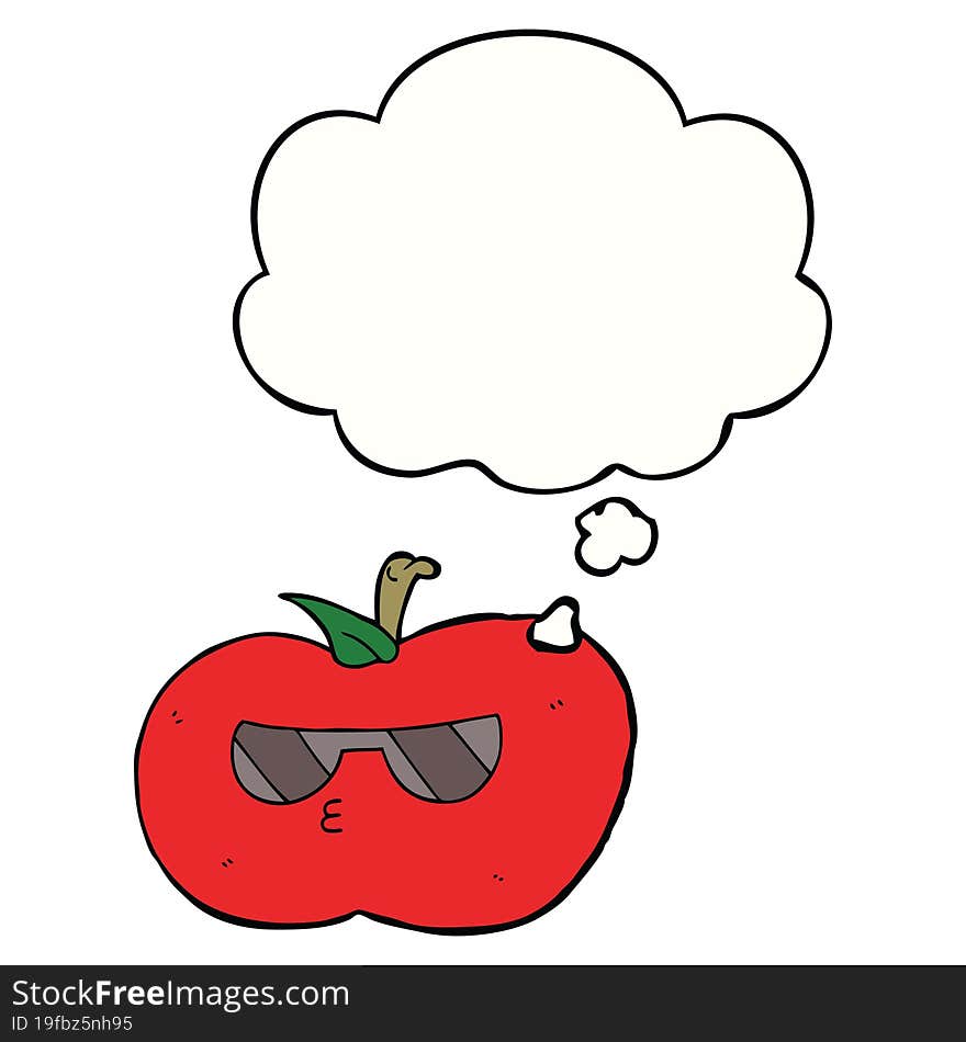 cartoon cool apple with thought bubble. cartoon cool apple with thought bubble