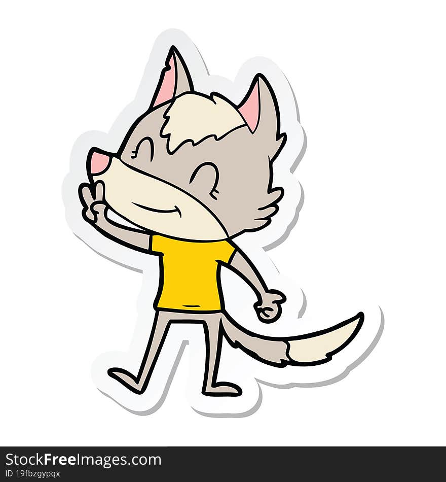 sticker of a friendly cartoon wolf