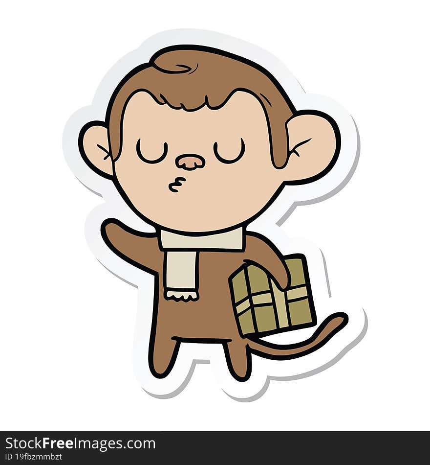 sticker of a cartoon calm monkey