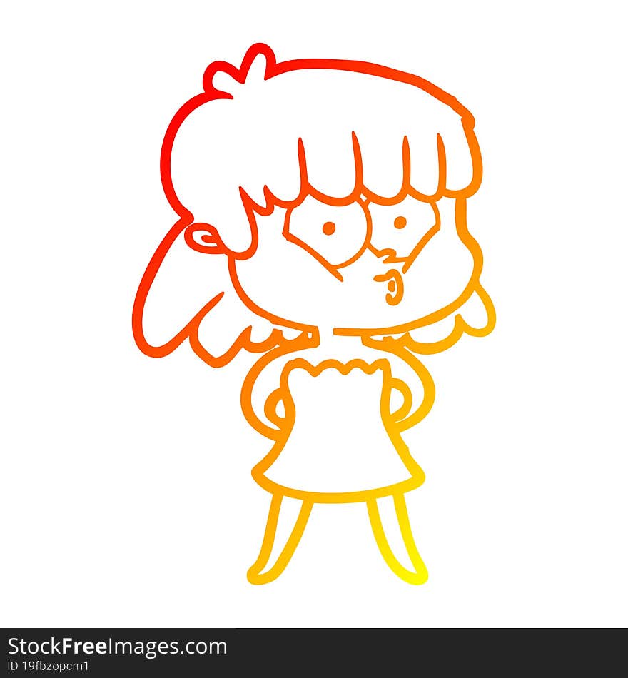 warm gradient line drawing cartoon whistling girl