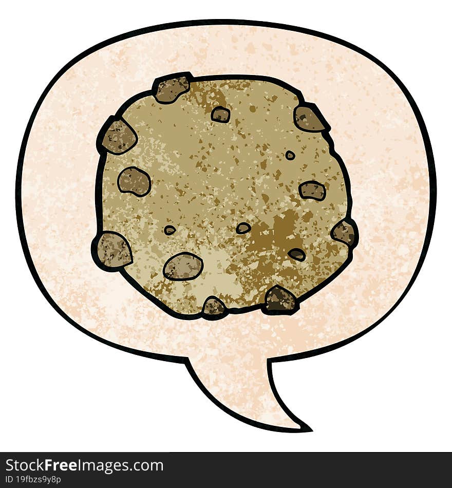 cartoon cookie and speech bubble in retro texture style