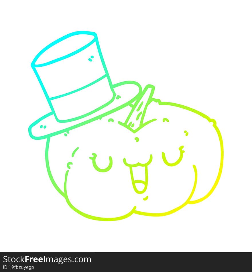 Cold Gradient Line Drawing Cartoon Pumpkin Wearing Hat