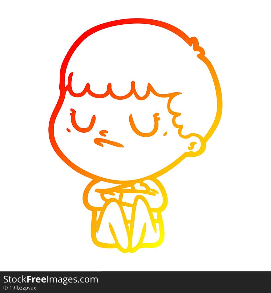 warm gradient line drawing cartoon grumpy boy