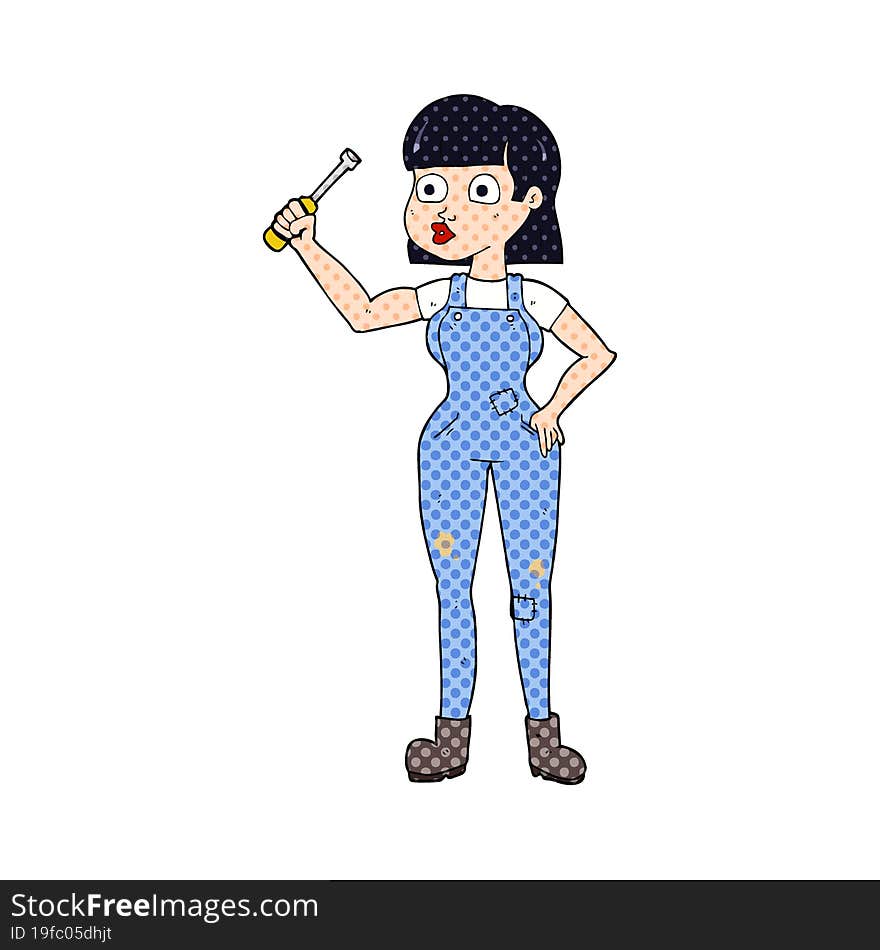 freehand drawn cartoon female mechanic