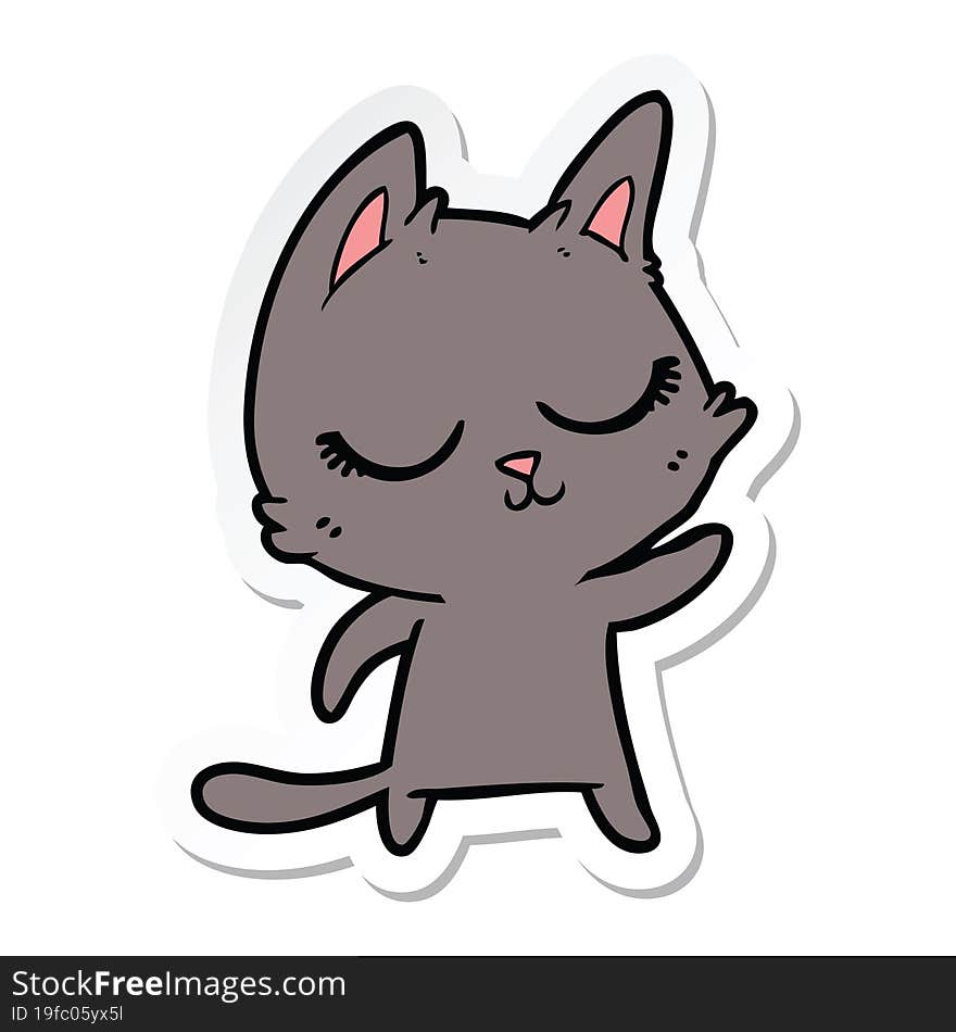 sticker of a calm cartoon cat