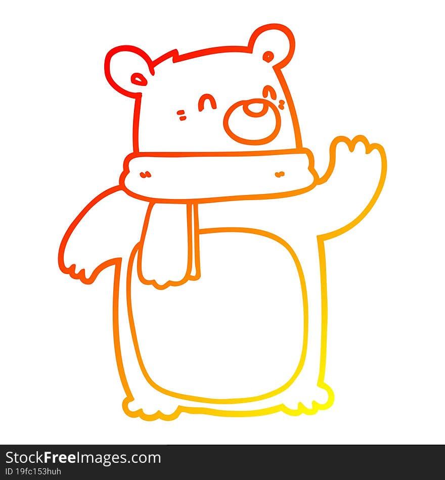 warm gradient line drawing cartoon bear wearing scarf