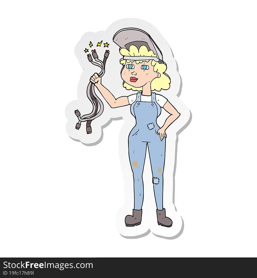 sticker of a cartoon electrician woman