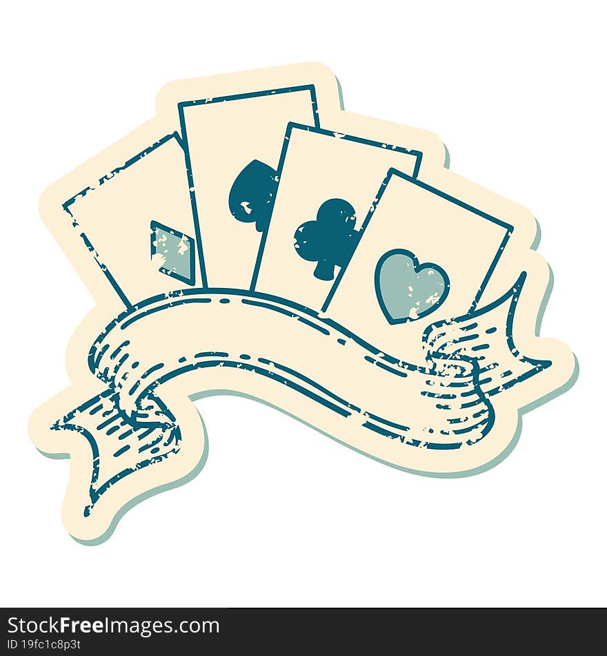 distressed sticker tattoo style icon of cards and banner