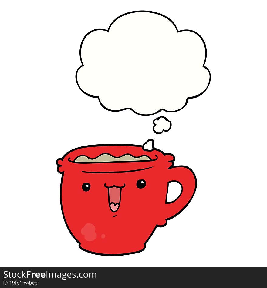 cute cartoon coffee cup with thought bubble. cute cartoon coffee cup with thought bubble