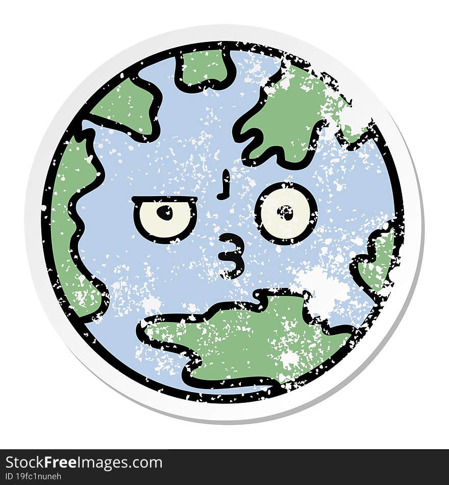 distressed sticker of a cute cartoon planet earth