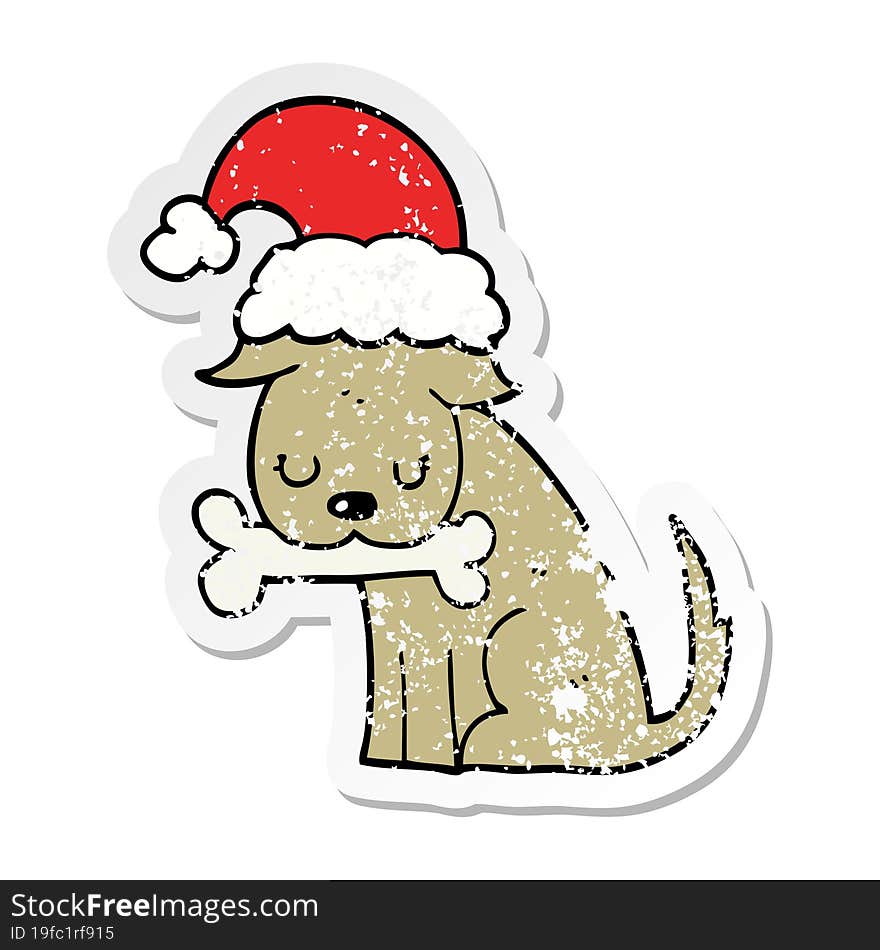 distressed sticker of a cute christmas dog