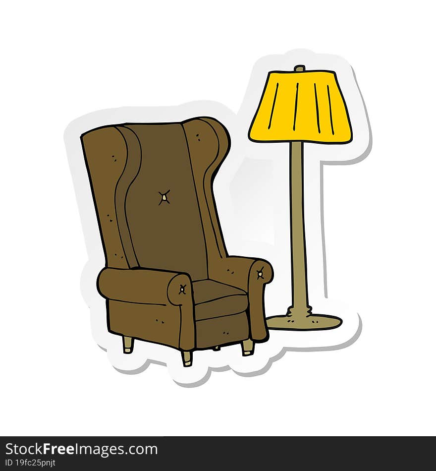 sticker of a cartoon lamp and old chair