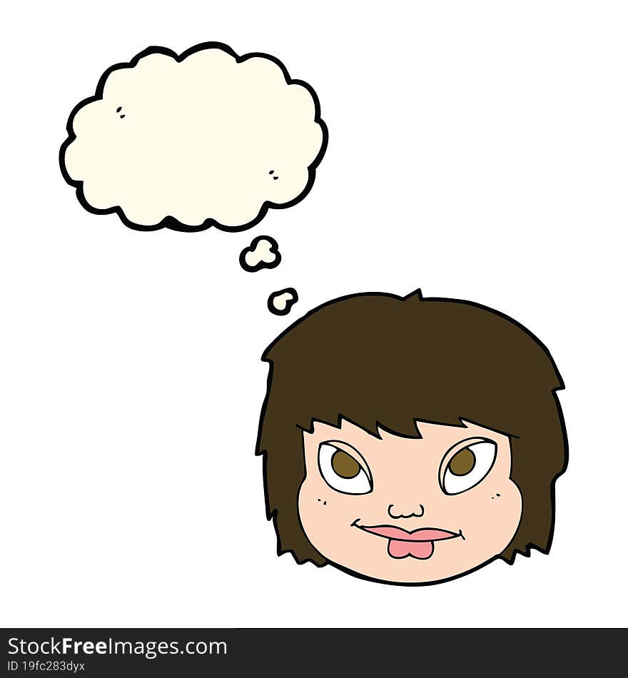 cartoon female face with thought bubble