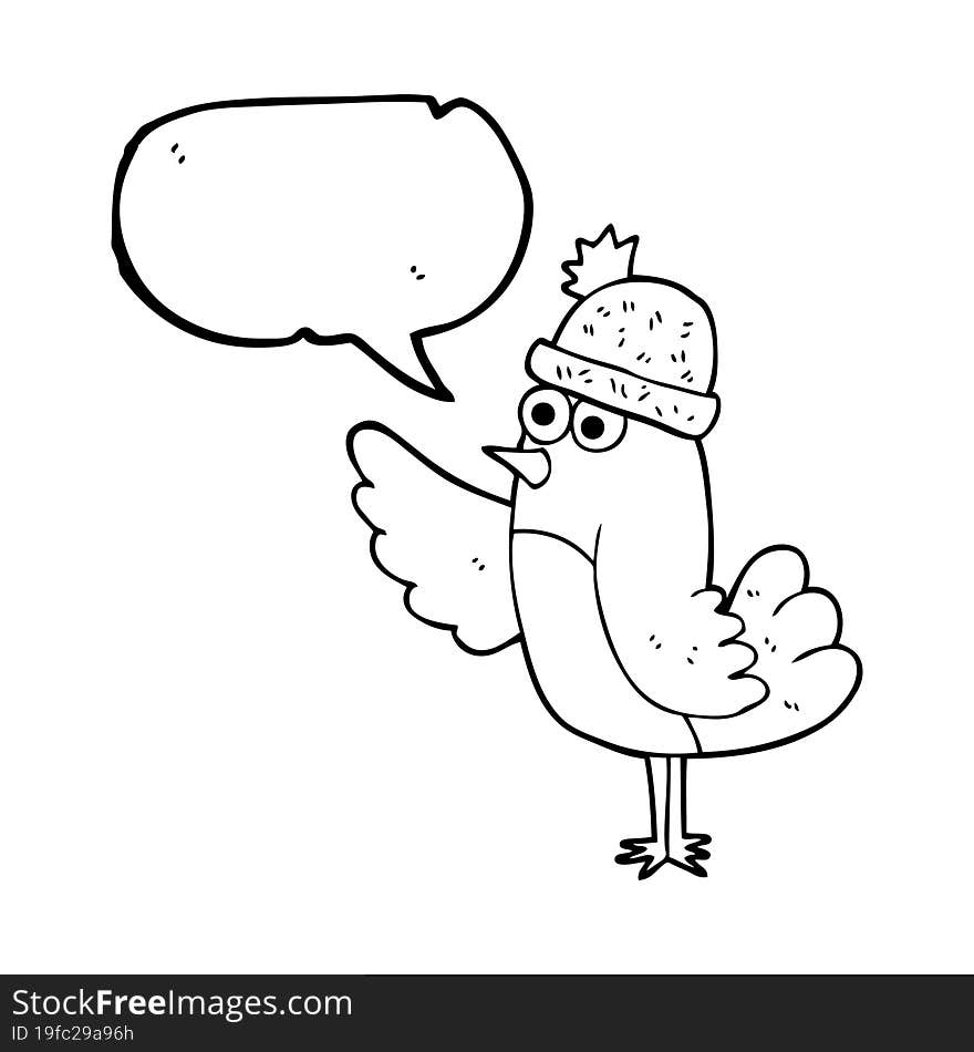 speech bubble cartoon bird wearing hat